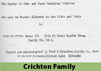 Title Page of Who came to Dundee Illinois in The 1830's and 1840's