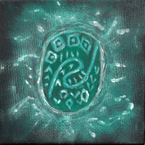 Painting of a green stone etched with a swirling pattern from the Disney movie Moana