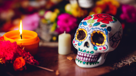 day of the dead sugar skull and candle