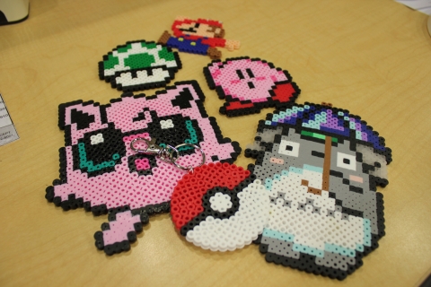 Mario, Kirby, Totoro, and Jigglypuff perler bead samples