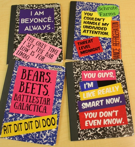Four note books with Office quote decals