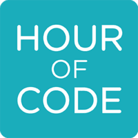 Hour of code logo on turquoise background