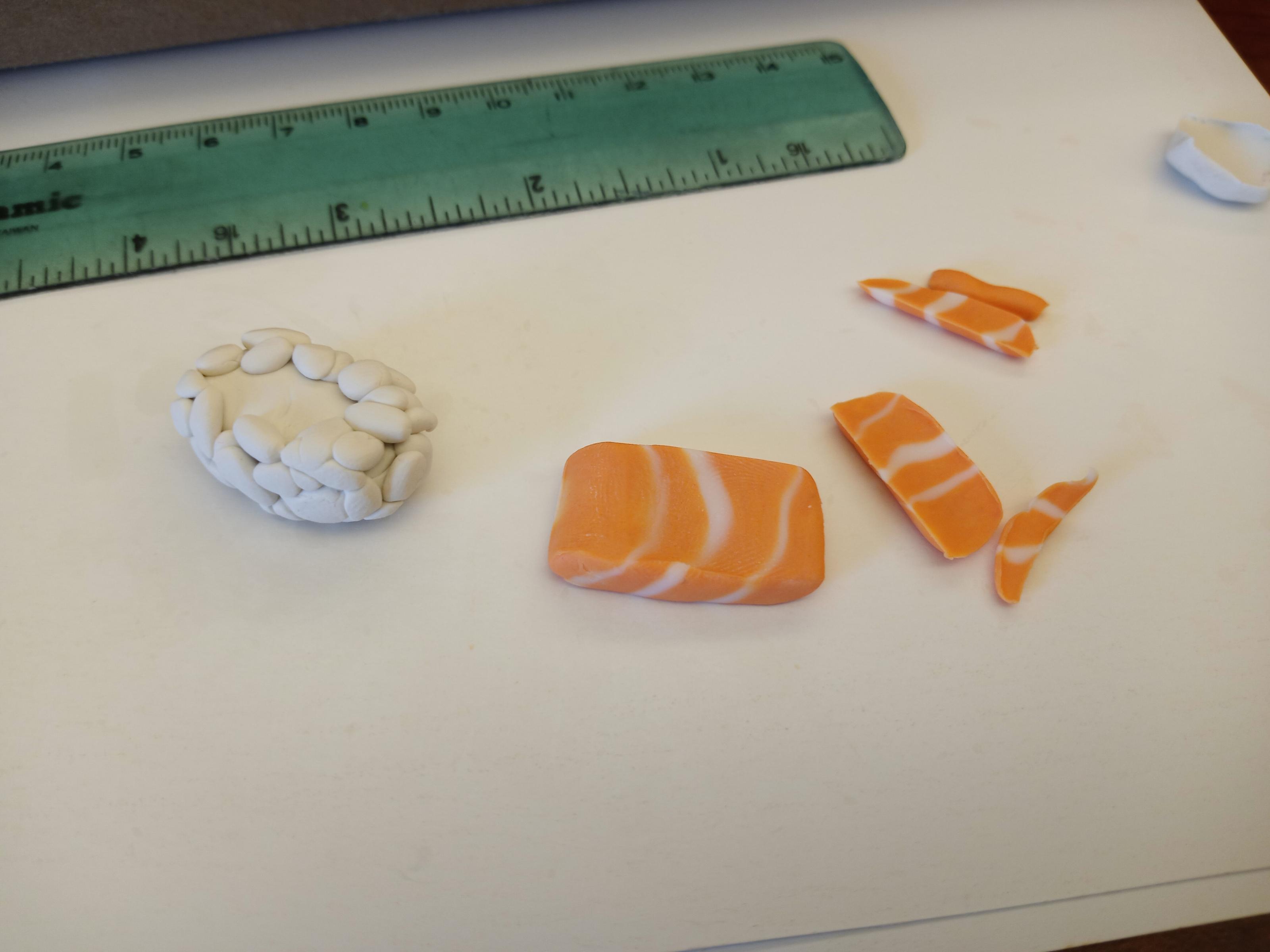 assembling polymer clay sushi charm